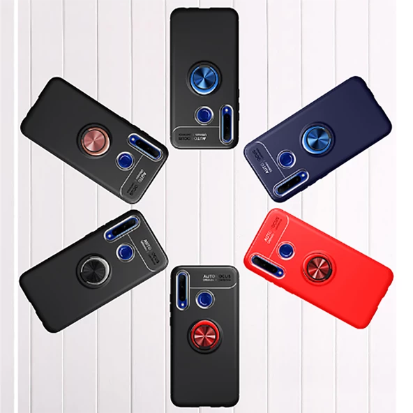 Huawei P40 Lite E - Kılıf Yüzüklü Karbon Ravel Silikon Kapak - 6