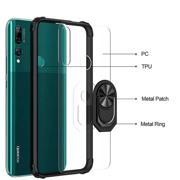 Huawei Y9 Prime 2019 - Kılıf Yüzüklü Arkası Şeffaf Koruyucu Mola Kapak - Resim 8