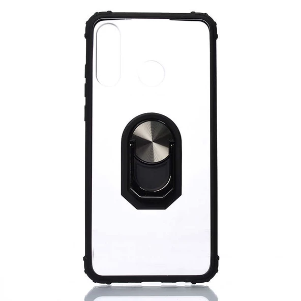 Huawei P30 Lite - Kılıf Yüzüklü Arkası Şeffaf Koruyucu Mola Kapak