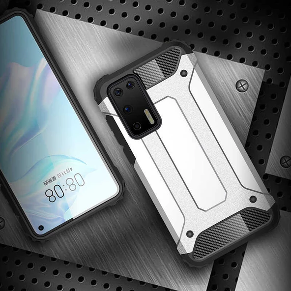 Huawei P40 - Kılıf Çift Katman Zırh Tank Crash Military Kapak - Resim 5