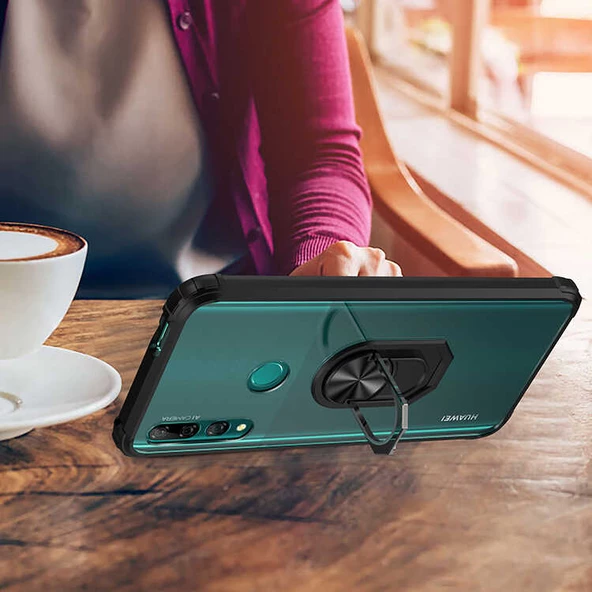 Huawei Y9 Prime 2019 - Kılıf Yüzüklü Arkası Şeffaf Koruyucu Mola Kapak - Resim 5