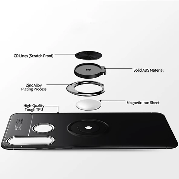 Huawei P40 Lite E - Kılıf Yüzüklü Karbon Ravel Silikon Kapak - 4