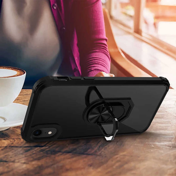 Apple iPhone XR 6.1 - Kılıf Yüzüklü Arkası Şeffaf Koruyucu Mola Kapak - Resim 3