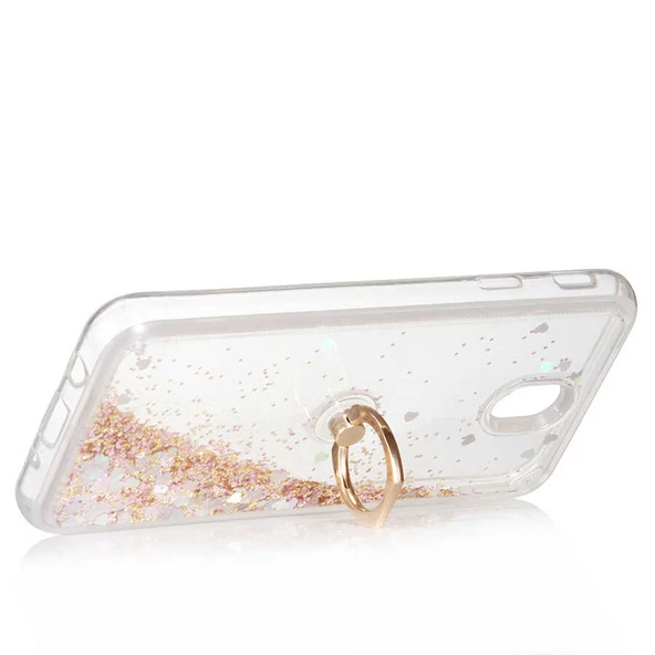 Samsung Galaxy J7 Pro - Kılıf Yüzüklü Simli Sıvılı Milce Kapak - Resim 3