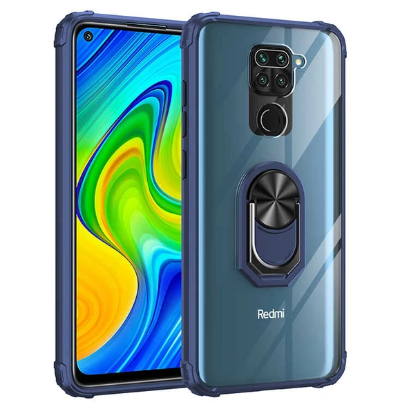 Xiaomi Redmi Note 9 - Kılıf Yüzüklü Arkası Şeffaf Koruyucu Mola Kapak