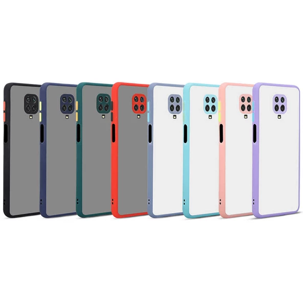 Xiaomi Redmi Note 9S - Kılıf Arkası Buzlu Renkli Düğmeli Hux Kapak - Resim 2