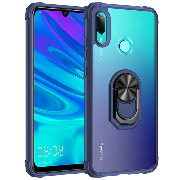 Huawei Y6 2019 - Kılıf Yüzüklü Arkası Şeffaf Koruyucu Mola Kapak