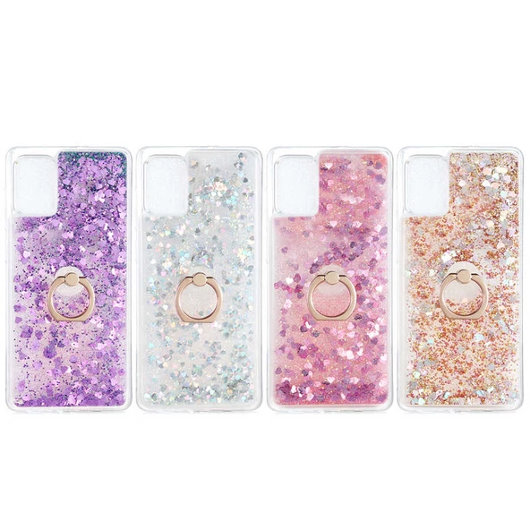 Samsung Galaxy A71 - Kılıf Yüzüklü Simli Sıvılı Milce Kapak - Resim 2