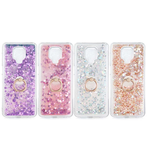 Xiaomi Redmi Note 9S - Kılıf Yüzüklü Simli Sıvılı Milce Kapak - Resim 2