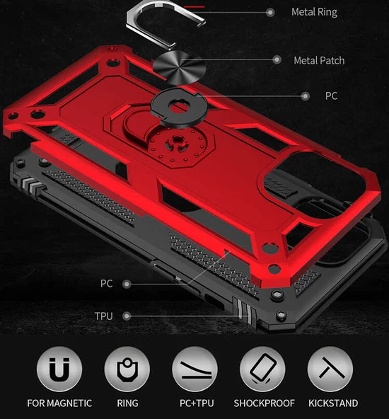 Apple iPhone 12 Pro Max - Kılıf Yüzüklü Zırh Tank Vega Kapak - Resim 8