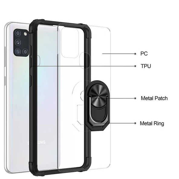 Samsung Galaxy A21S - Kılıf Yüzüklü Arkası Şeffaf Koruyucu Mola Kapak - Resim 8