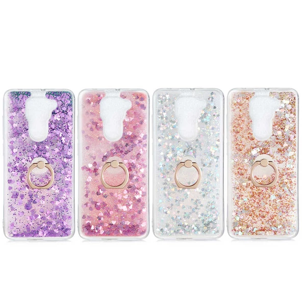 Xiaomi Redmi Note 9 - Kılıf Yüzüklü Simli Sıvılı Milce Kapak - Resim 2