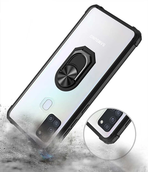 Samsung Galaxy A21S - Kılıf Yüzüklü Arkası Şeffaf Koruyucu Mola Kapak - Resim 5