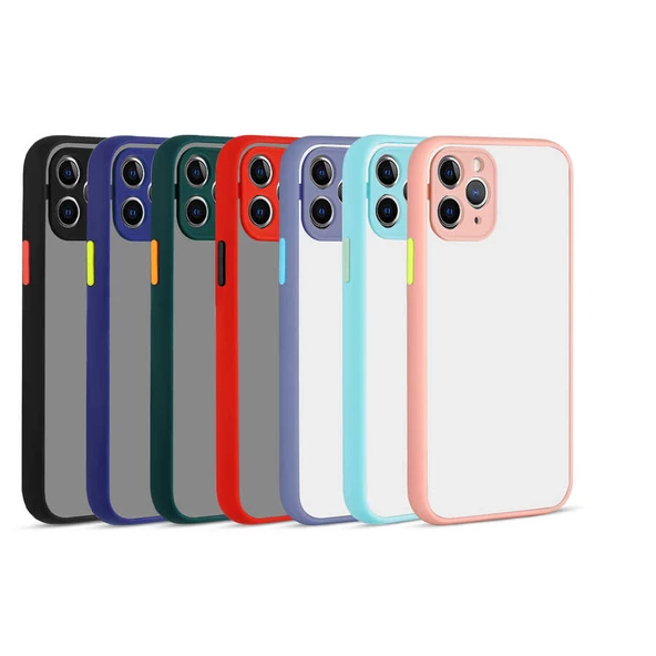 Apple iPhone 12 Pro Max - Kılıf Arkası Buzlu Renkli Düğmeli Hux Kapak - Resim 7