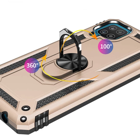 Samsung Galaxy A12 - Kılıf Yüzüklü Zırh Tank Vega Kapak - Resim 5