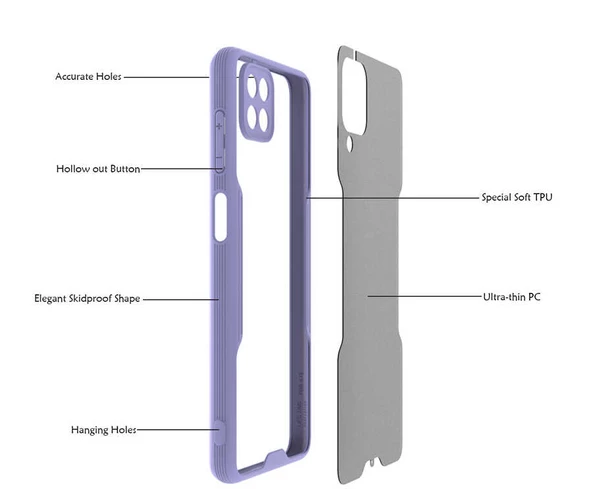 Samsung Galaxy A12 - Kılıf Kenarı Renkli Arkası Şeffaf Parfe Kapak - Resim 3