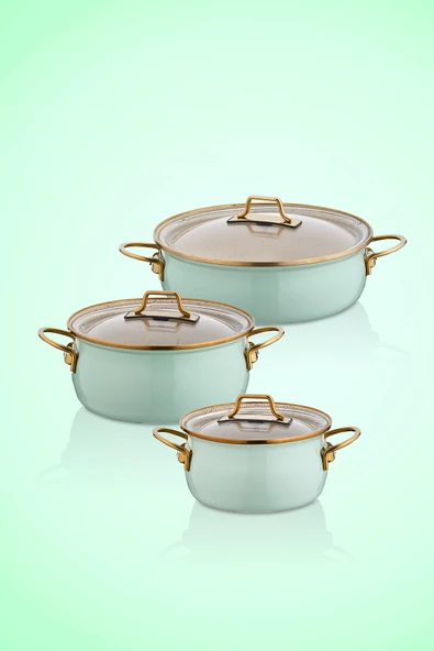 Bonera Vintage Emaye Güveç 6 Parça Tencere Seti Su Yeşili - 2