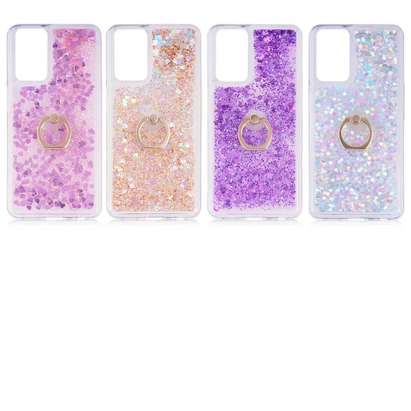 Oppo A16 - Kılıf Yüzüklü Simli Sıvılı Milce Kapak - Resim 3