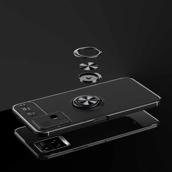 Vivo Y33S - Kılıf Yüzüklü Karbon Ravel Silikon Kapak - Resim 7