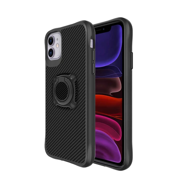 Apple iPhone 11 - Kılıf Yüzüklü Karbon Fiber Tasarımlı Timo Kapak ürün görseli 1