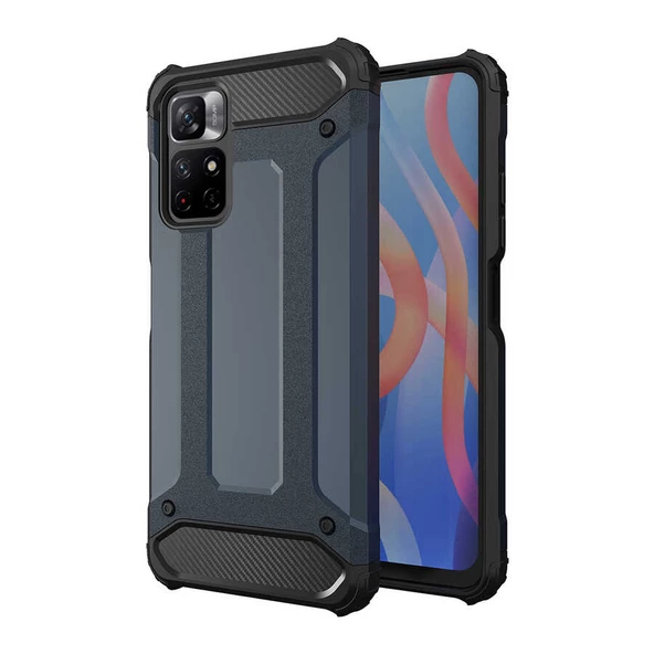 Xiaomi Redmi Note 11 Global - Kılıf Çift Katman Zırh Tank Crash Military Kapak - Resim 3