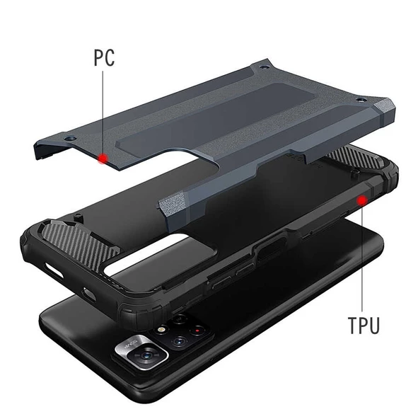 Xiaomi Redmi Note 11 Global - Kılıf Çift Katman Zırh Tank Crash Military Kapak - Resim 8
