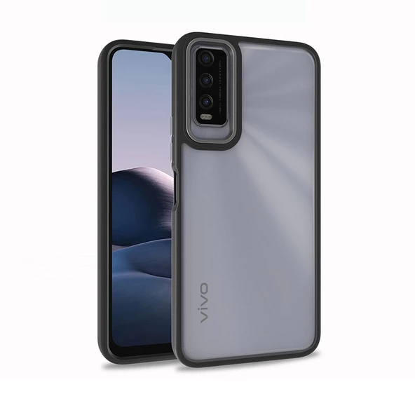 Vivo Y11S - Kılıf Arkası Şeffaf Kamera Çevresi Parlak Zıt Renkli Flora Kapak