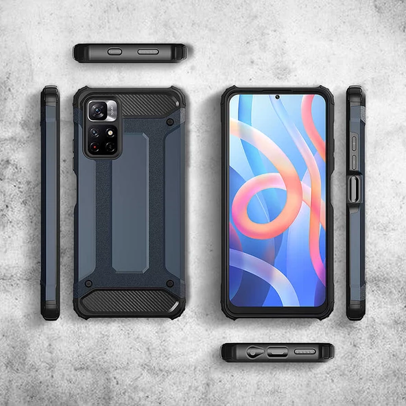 Xiaomi Redmi Note 11 Global - Kılıf Çift Katman Zırh Tank Crash Military Kapak - Resim 5