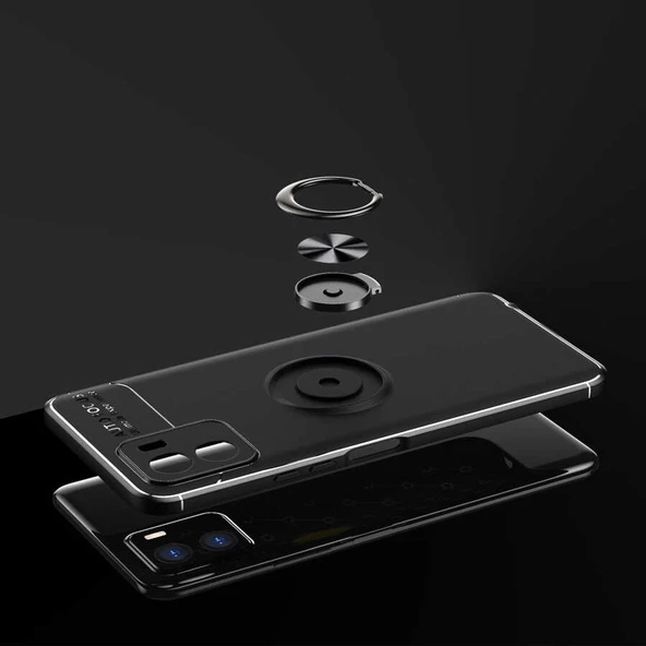 Vivo Y15S - Kılıf Yüzüklü Karbon Ravel Silikon Kapak - Resim 7