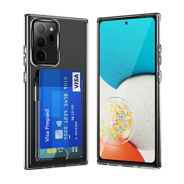 Samsung Galaxy Note 20 Ultra - Kılıf Kartvizit Bölmeli Şeffaf Sert Ensa Kapak