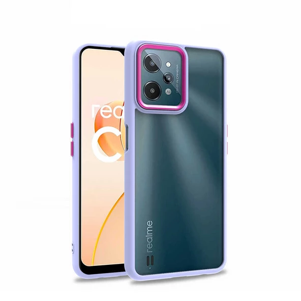 Realme C31 - Kılıf Arkası Şeffaf Kamera Çevresi Parlak Zıt Renkli Flora Kapak