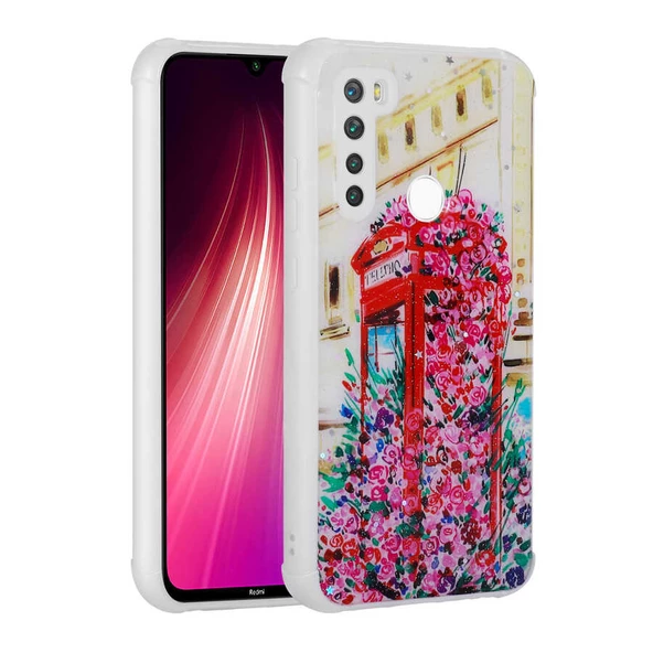 Xiaomi Redmi Note 8 - Kılıf Simli Desenli Kamera Korumalı Parlak Popy Kapak