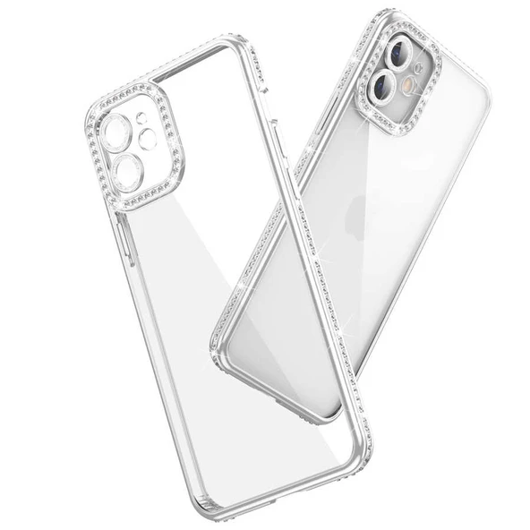 Apple iPhone 12 - Kılıf Kamera Korumalı Taşlı Mina Kapak - Resim 2