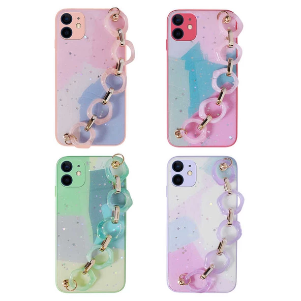 Apple iPhone 12 - Kılıf Simli Desenli El Askılı Tutacaklı Elsa Silikon Kapak - Resim 2