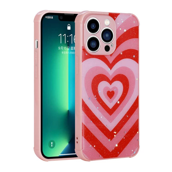 Apple iPhone 13 Pro Max - Kılıf Simli Desenli Kamera Korumalı Parlak Popy Kapak