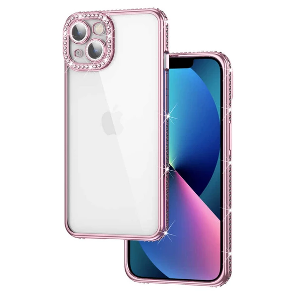 Apple iPhone 13 - Kılıf Kamera Korumalı Taşlı Mina Kapak