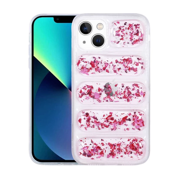Apple iPhone 13 - Kılıf Kamera Korumalı Simli Airbag'li Dalga Kapak