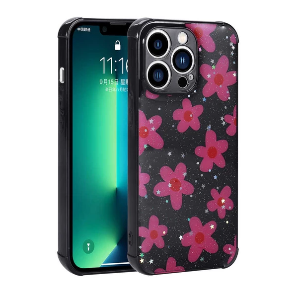 Apple iPhone 11 Pro - Kılıf Simli Desenli Kamera Korumalı Parlak Popy Kapak