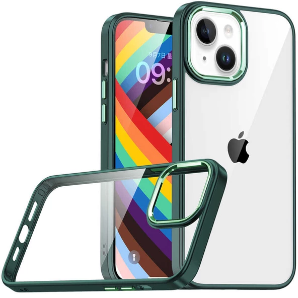 Apple iPhone 14 Plus - Kılıf Arkası Şeffaf Kamera Çevresi Parlak Zıt Renkli Flora Kapak