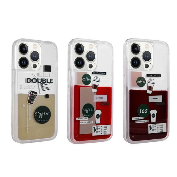 Apple iPhone 14 Pro Max - Kılıf Desenli Sıvılı Drink Silikon Kapak - Resim 2