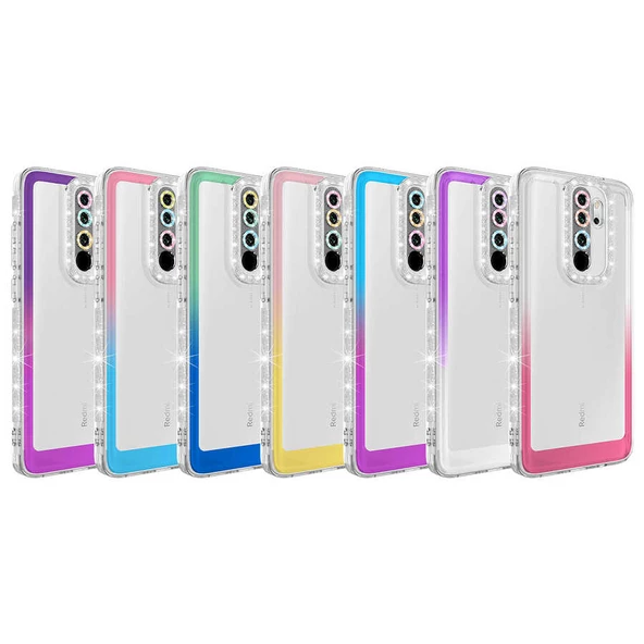 Xiaomi Redmi Note 8 Pro - Kılıf Simli ve Renk Geçiş Tasarımlı Lens Korumalı Park Kapak - 2