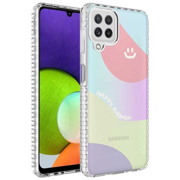 Samsung Galaxy A22 4G - Kılıf Airbag Kenarlı Renkli Desenli Silikon Elegans Kapak