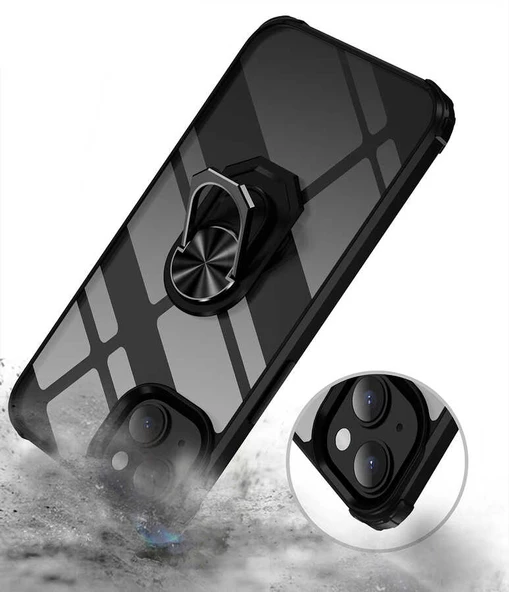 Apple iPhone 14 Plus - Kılıf Yüzüklü Arkası Şeffaf Koruyucu Mola Kapak - 2