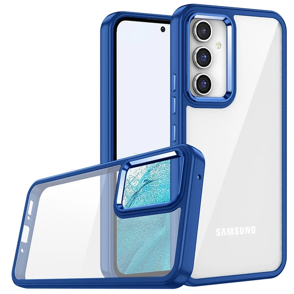 Samsung Galaxy A34 - Kılıf Arkası Şeffaf Kamera Çevresi Parlak Zıt Renkli Flora Kapak