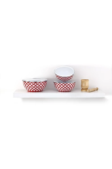 Bonera Olbia 6 Parça Kapaklı Emaye Saklama Kabı ( 16-18-20cm) - 2