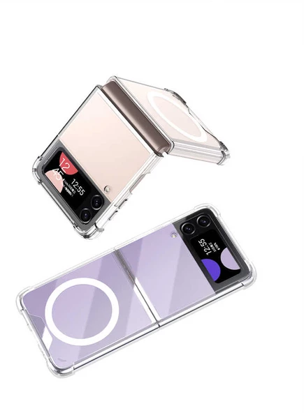 Samsung Galaxy Z Flip 4 - Kılıf Wireless Şarj Özellikli Airbagli Kıpta Anti Shock Magsafe Kapak - 6