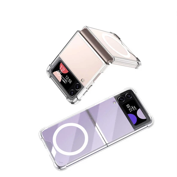 Samsung Galaxy Z Flip 4 - Kılıf Wireless Şarj Özellikli Airbagli Kıpta Anti Shock Magsafe Kapak - 2