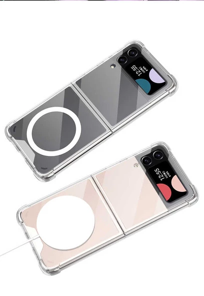 Samsung Galaxy Z Flip 4 - Kılıf Wireless Şarj Özellikli Airbagli Kıpta Anti Shock Magsafe Kapak - 5