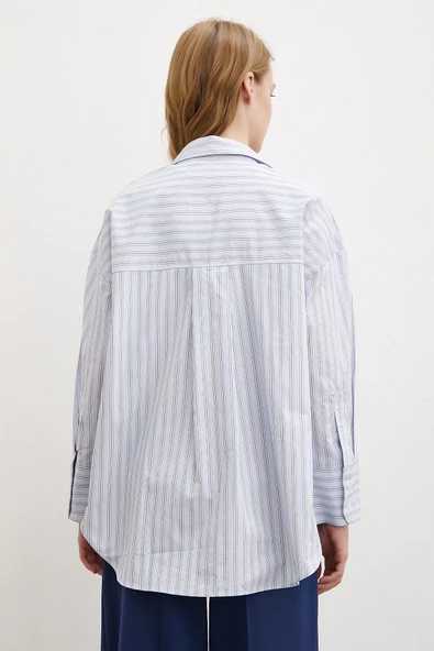 Tek Cepli Poplin Gömlek Mavi - 4