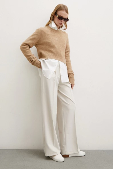 Geniş Paça Pantolon Krem - Resim 3